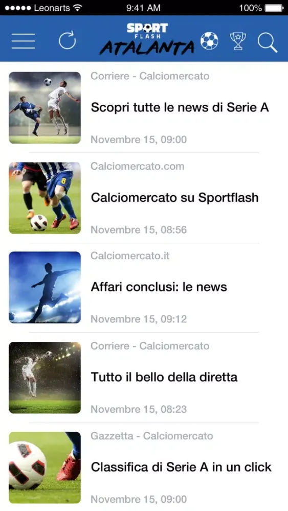 Capturas de tela do SportFlash Atalanta