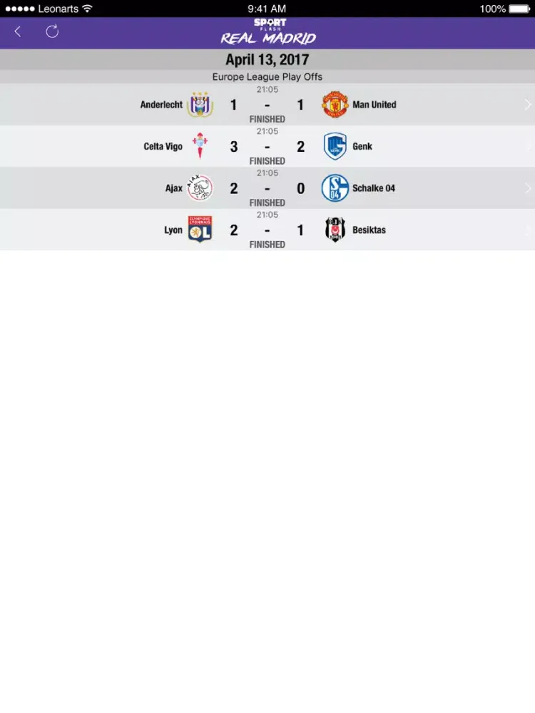 Tangkapan layar SportFlash Real Madrid iPad 