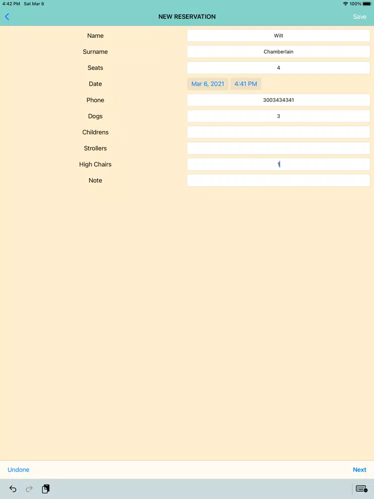 Reservation App iPad 应用截图