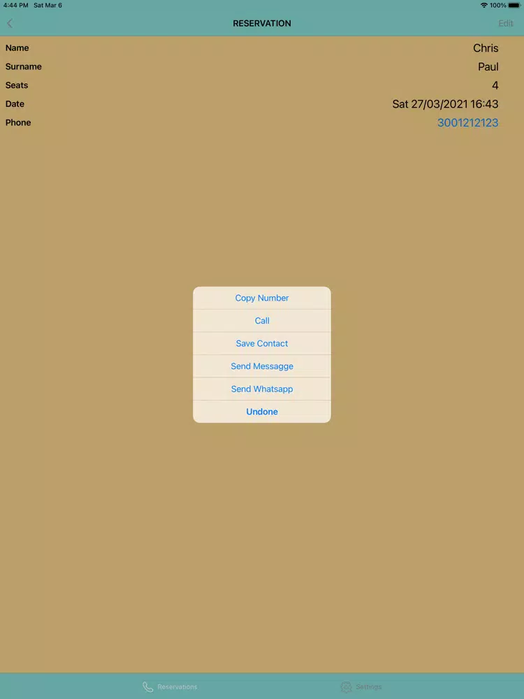 Reservation App iPad 应用截图