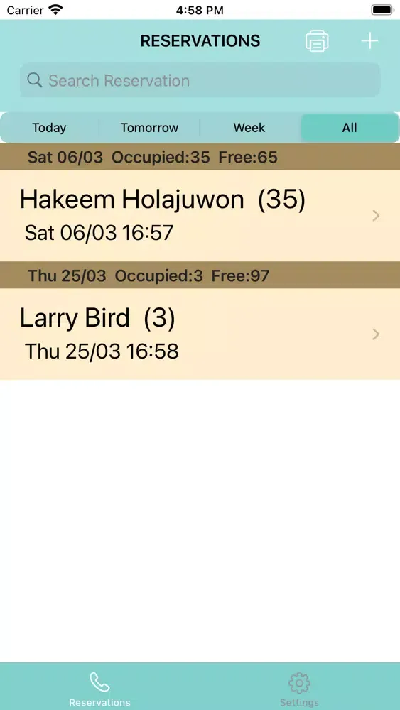 Screenshot di Reservation App