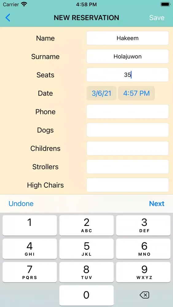 Screenshot di Reservation App
