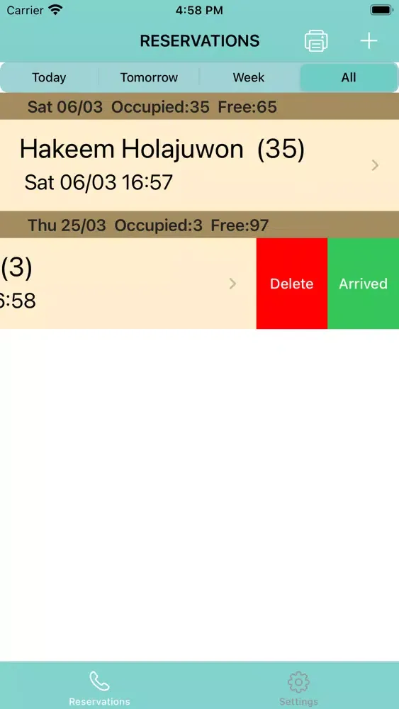 Screenshot di Reservation App