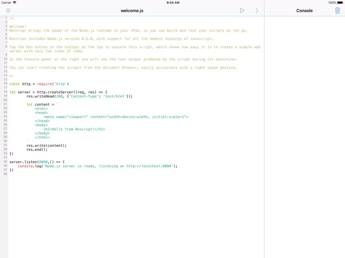 Tangkapan layar Rescript iPad 