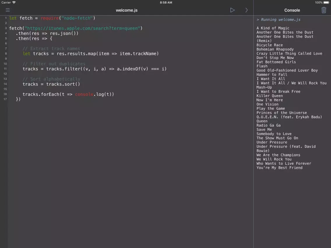 Tangkapan layar Rescript iPad 