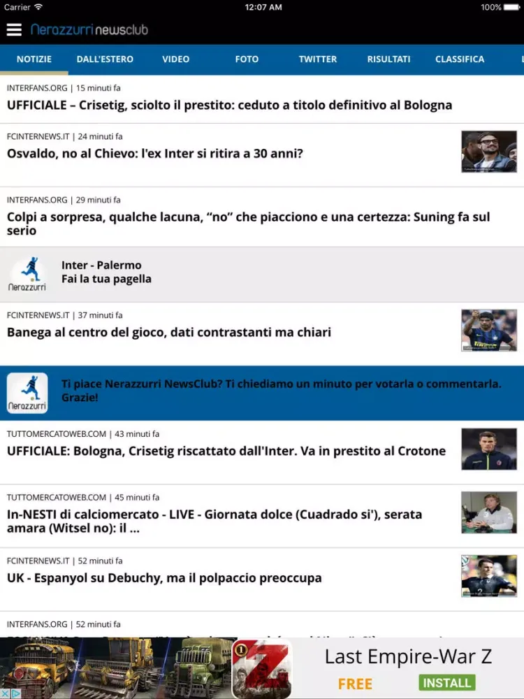 Capturas de tela do Nerazzurri NewsClub iPad 