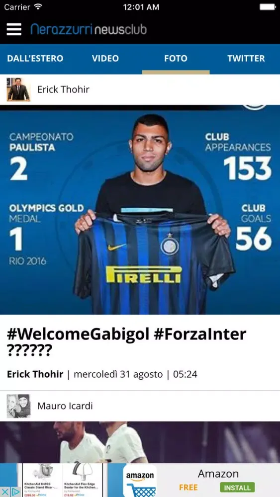 Capturas de tela do Nerazzurri NewsClub