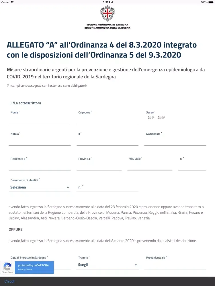 COVID19 Regione Sardegna iPad  Screenshots