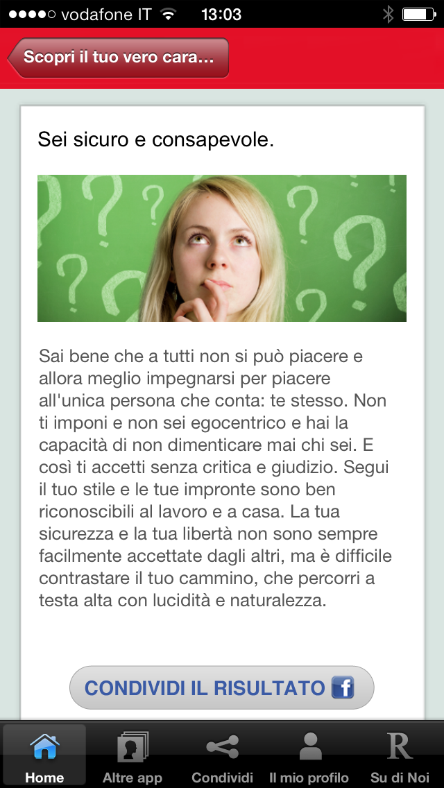 Ảnh chụp màn hình của Scopri il tuo vero carattere