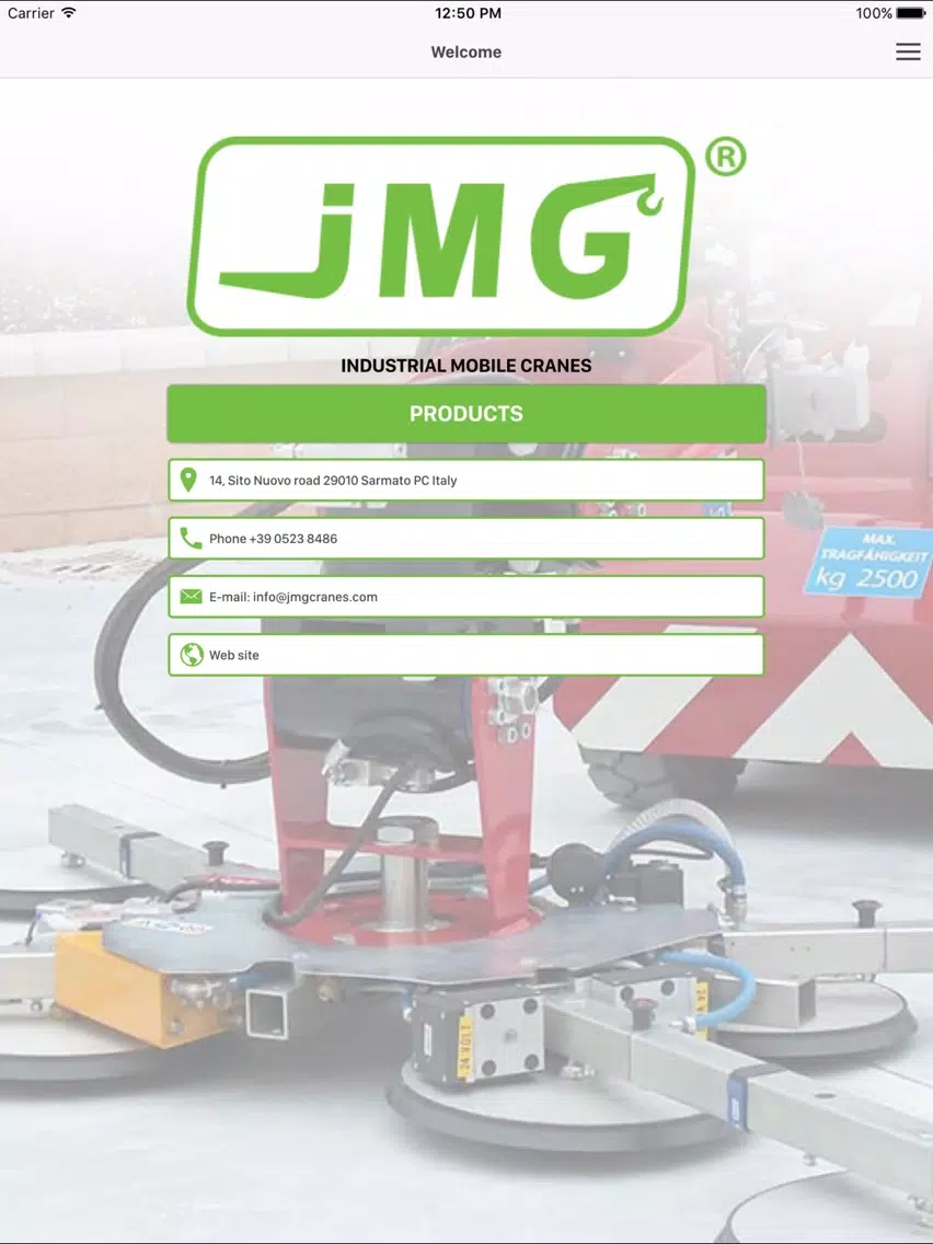 Tangkapan layar JMG Cranes iPad 