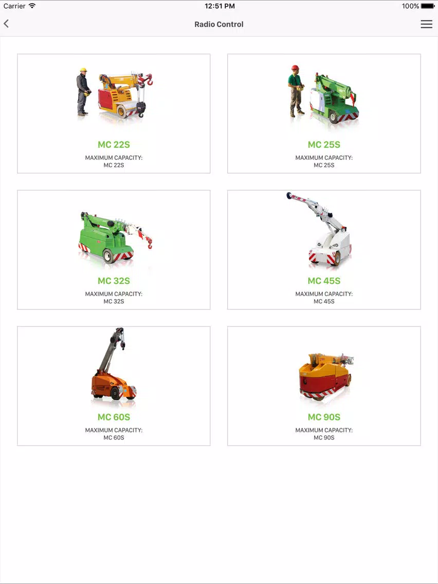 Tangkapan layar JMG Cranes iPad 