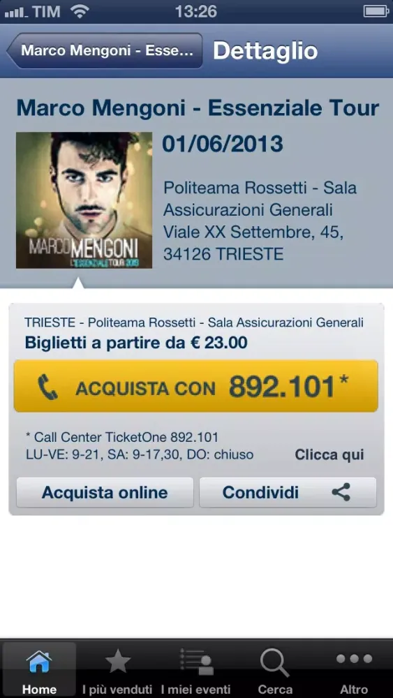 Screenshot di Call Center TicketOne 892.101