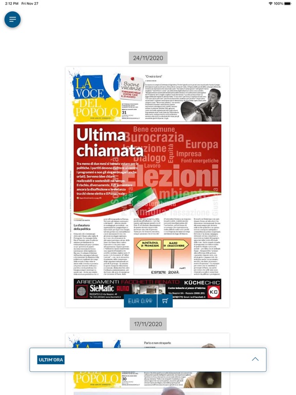 Tangkapan skrin La Voce del Popolo iPad 