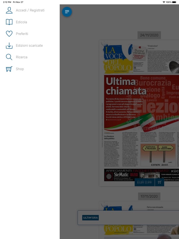 Tangkapan skrin La Voce del Popolo iPad 