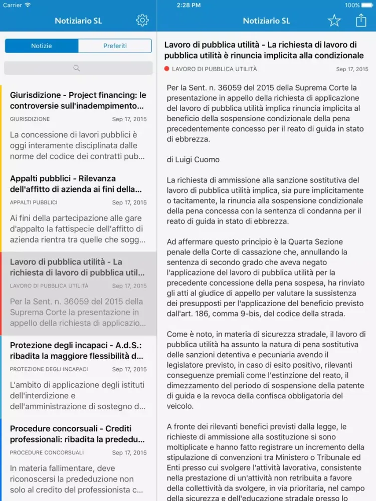 Capturas de tela do NotizieSL iPad 