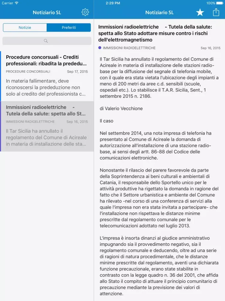 Capturas de tela do NotizieSL iPad 