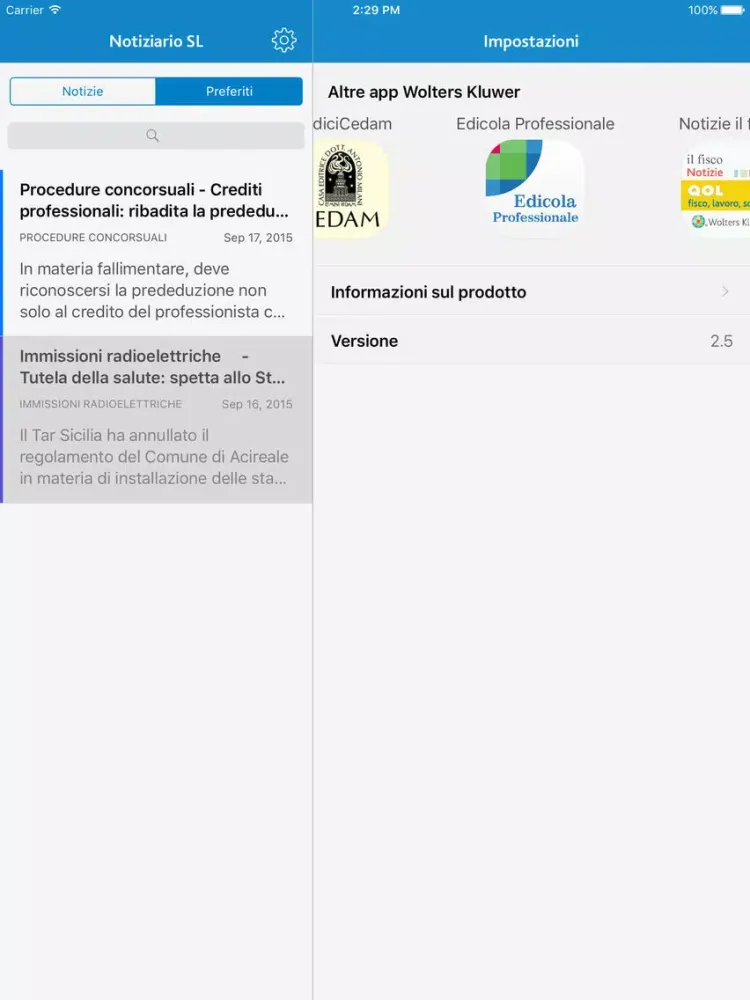 Capturas de tela do NotizieSL iPad 