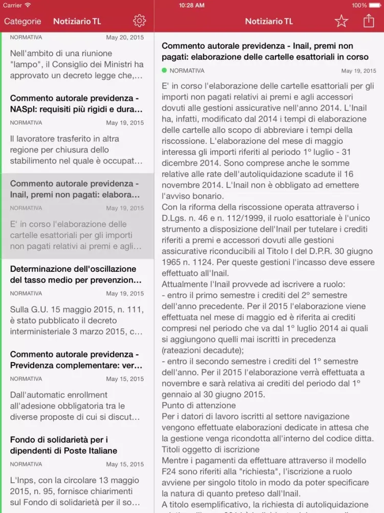 Screenshot di Notiziario TL iPad 