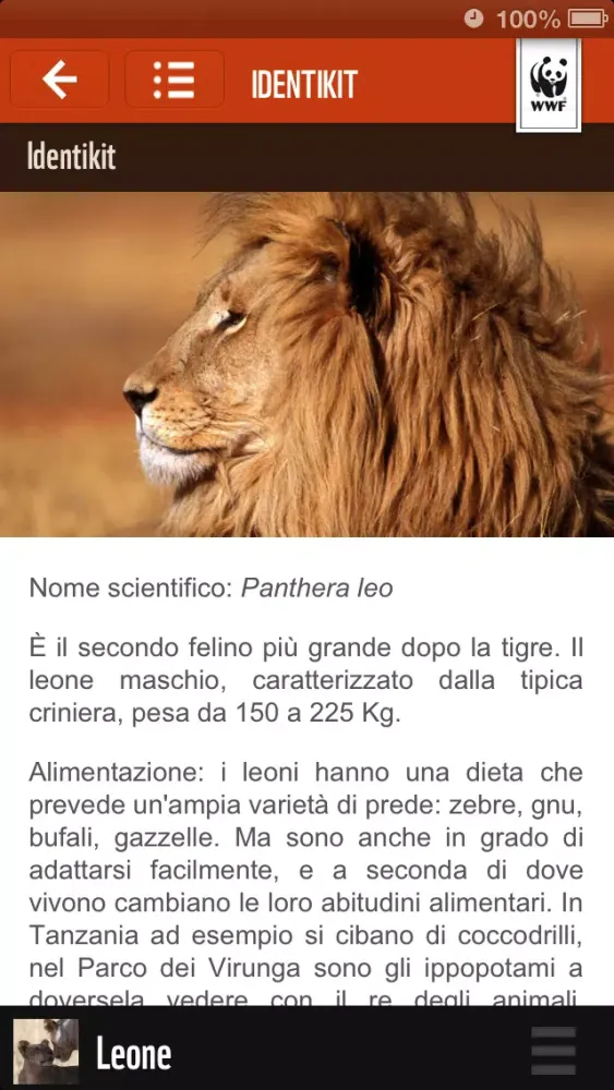 Capturas de tela do WWF Adoption, l'app ufficiale di chi ha adottato le specie in pericolo