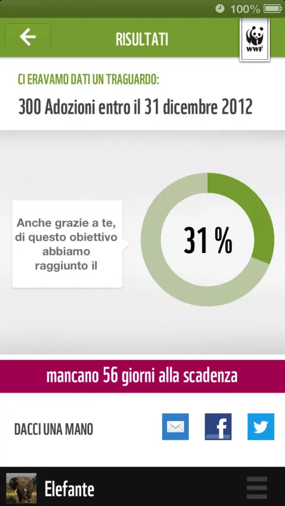 Capturas de tela do WWF Adoption, l'app ufficiale di chi ha adottato le specie in pericolo
