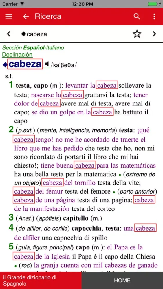 Ảnh chụp màn hình của Grande dizionario di Spagnolo
