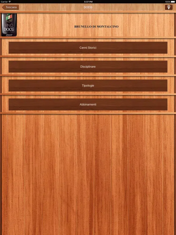 Screenshot di DOCG iPad 