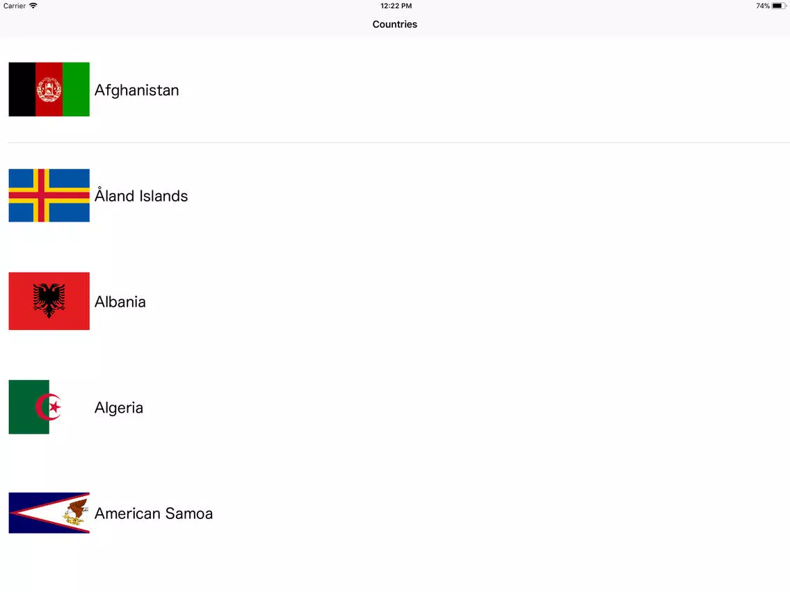List Countries info iPad  سکرین شاٹس