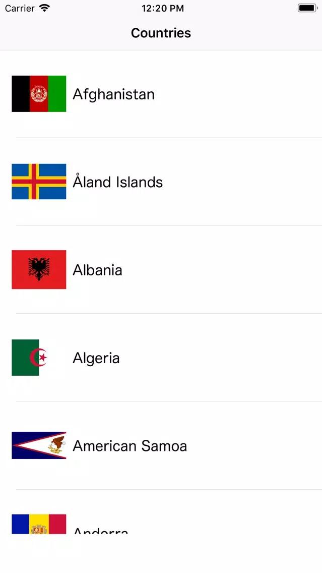 List Countries info سکرین شاٹس