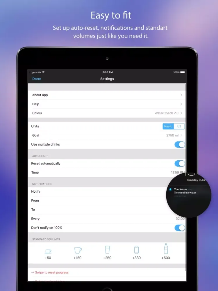 Скриншоты YourWater – water balance, hydration tracker iPad 