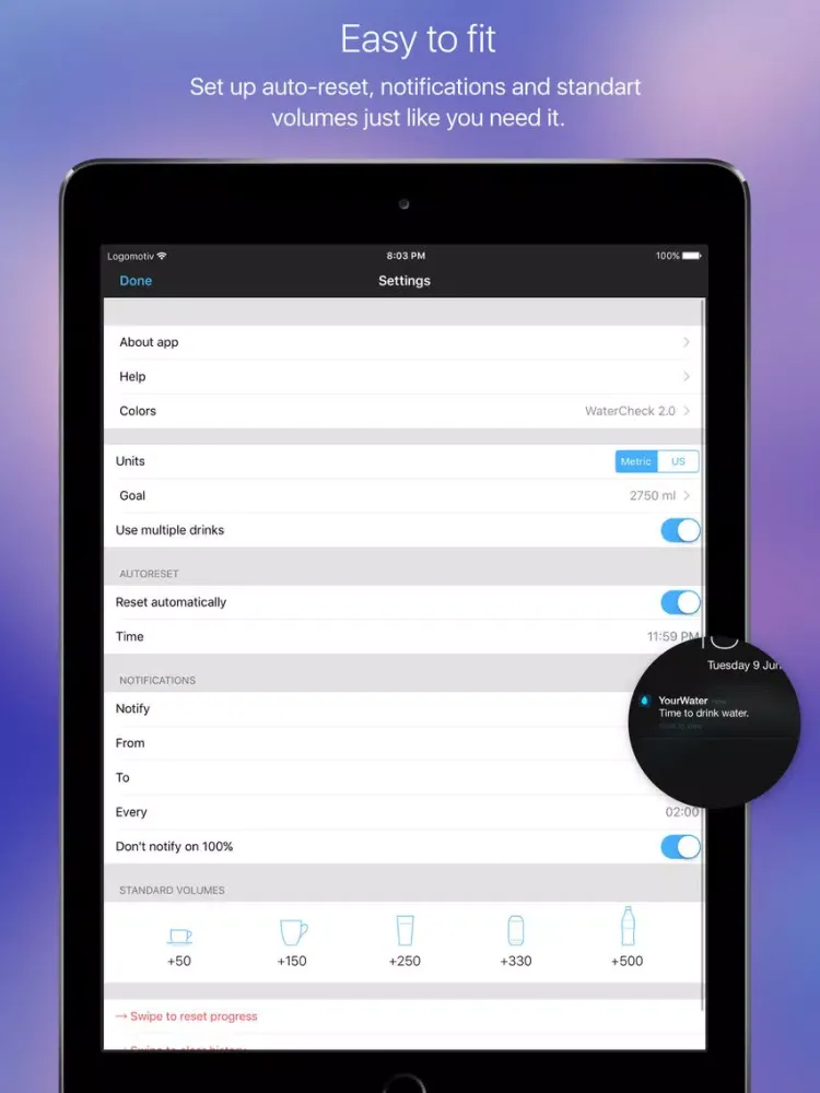 YourWater Free — your water balance & hydration tracker iPad  Screenshots