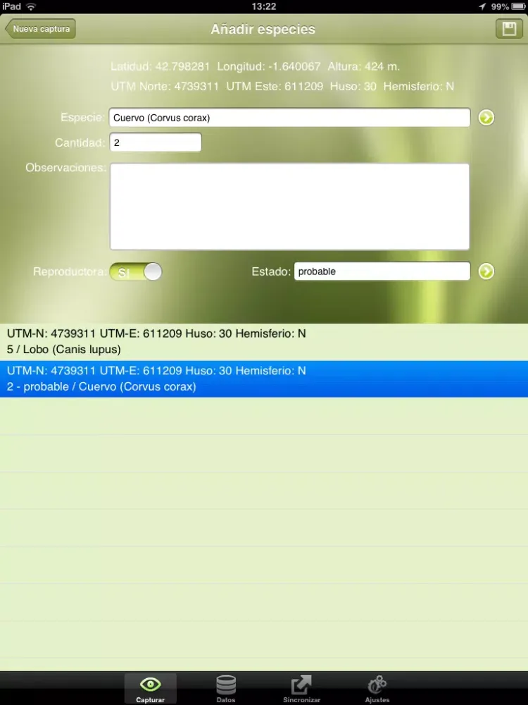 Ảnh chụp màn hình của Cuadernos de campo iPad 