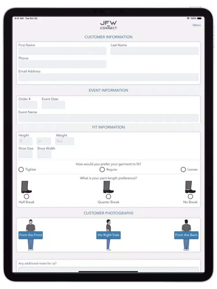 Ảnh chụp màn hình của JFW Connect iPad 