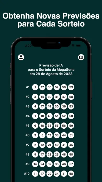 Ảnh chụp màn hình của MegaSena.ai Número Predictor