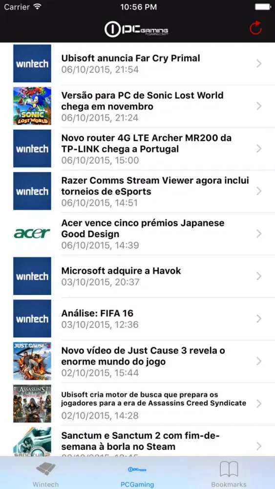 Capturas de tela do Wintech