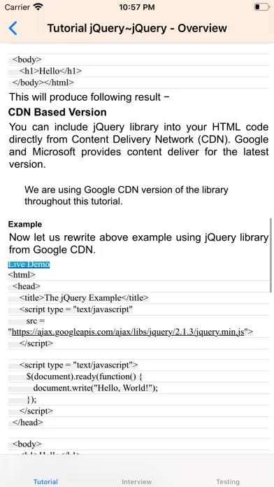 Screenshot di Tutorial for jQuery