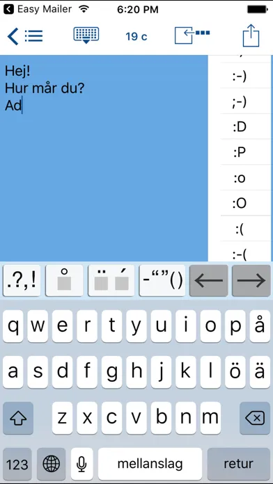 Capturas de tela do Easy Mailer Swedish Keyboard