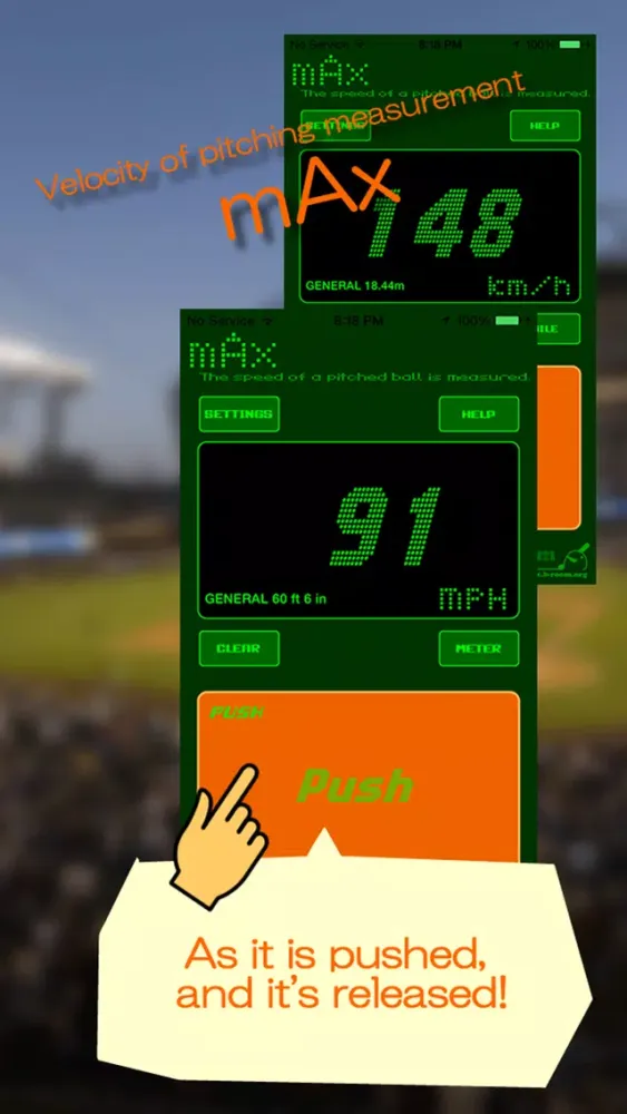 Capturas de tela do mAx -The speed of a pitched ball is measured.-