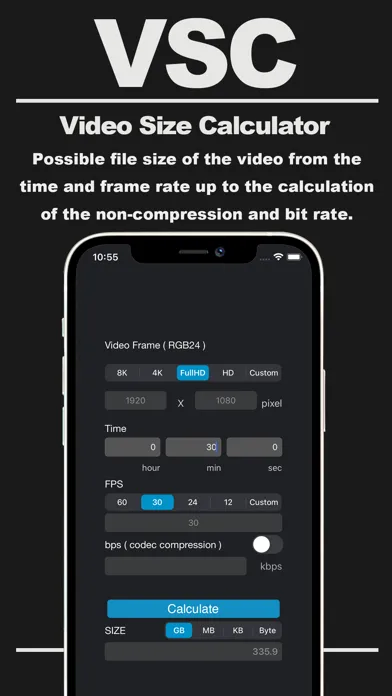Ảnh chụp màn hình của Video Size Calculator