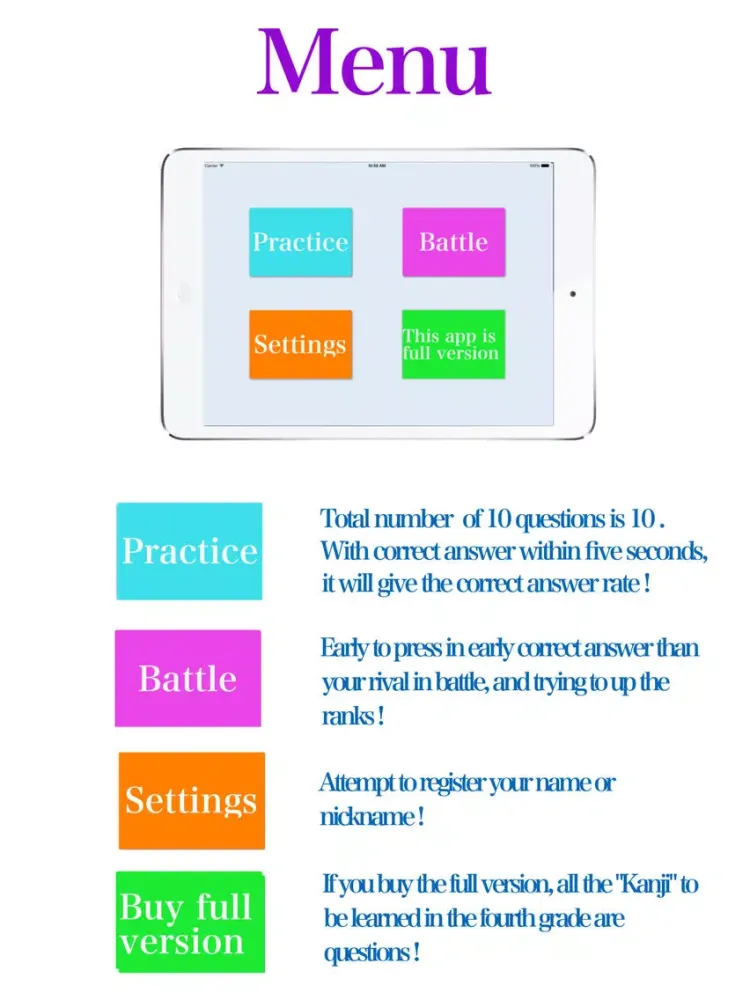 Kanji Battle 4thGrade -Let's play "Kanji" game.- iPad  Screenshots
