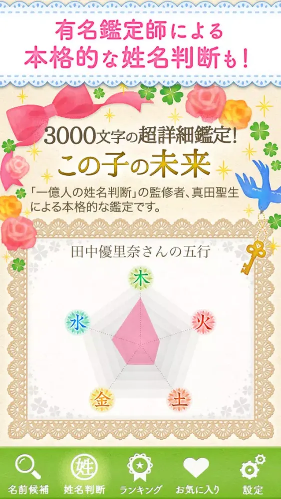 Capturas de tela do 赤ちゃんの名付け鑑定 100万人が占った姓名判断で占う子どもの名前