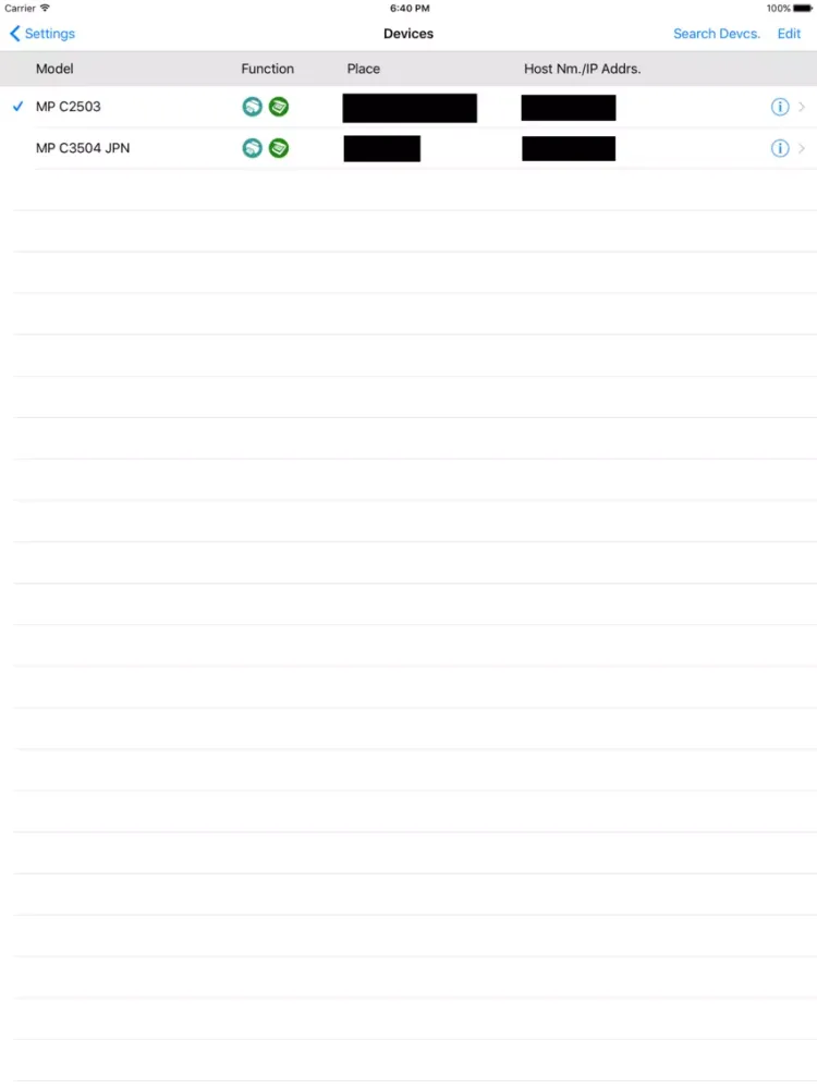 Zrzuty ekranu RICOH Smart Device Print&Scan iPad 