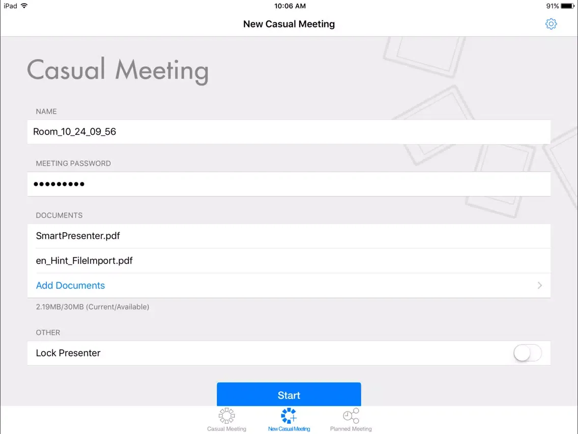 Capturas de tela do RICOH Smart Presenter iPad 