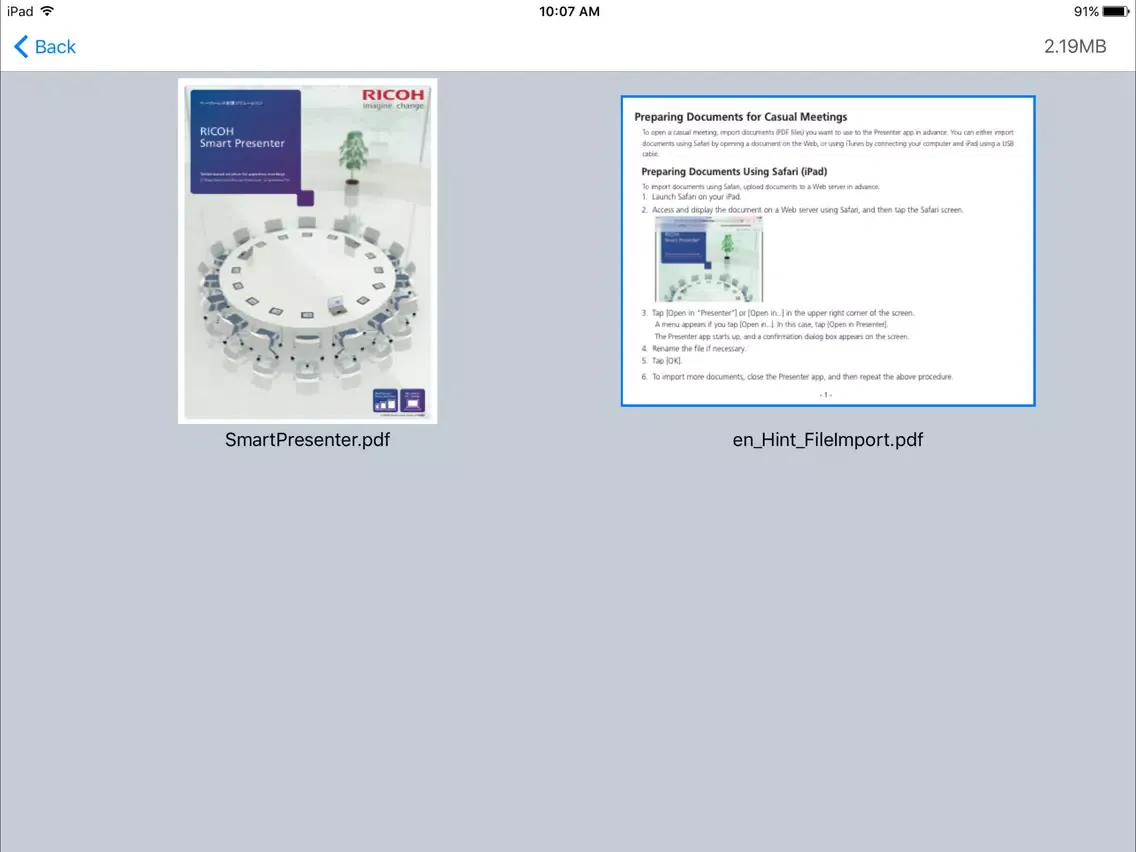 Capturas de tela do RICOH Smart Presenter iPad 
