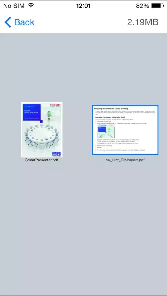 Capturas de tela do RICOH Smart Presenter