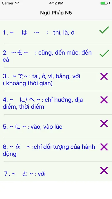 Capturas de tela do Ngữ pháp Tiếng Nhật JLPT N5
