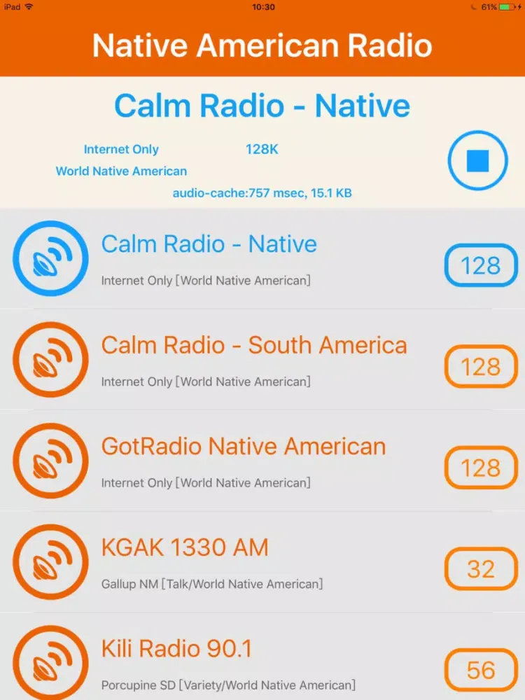 Ảnh chụp màn hình của World Native American Radio iPad 