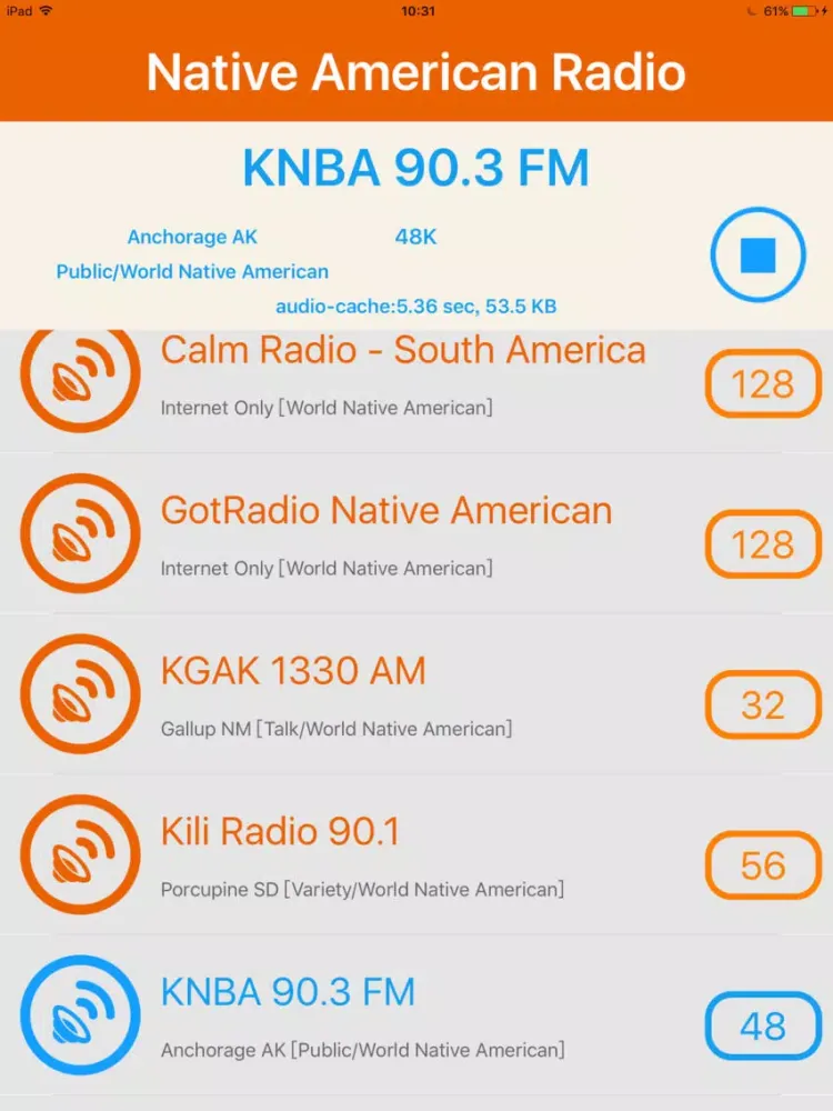 Ảnh chụp màn hình của World Native American Radio iPad 