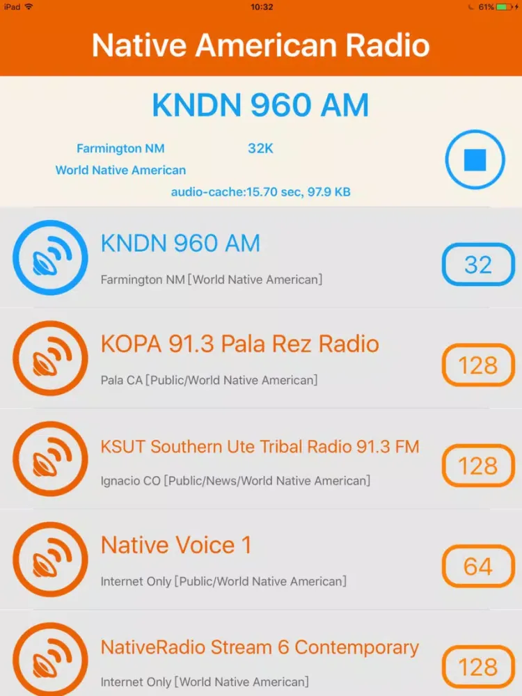 Ảnh chụp màn hình của World Native American Radio iPad 