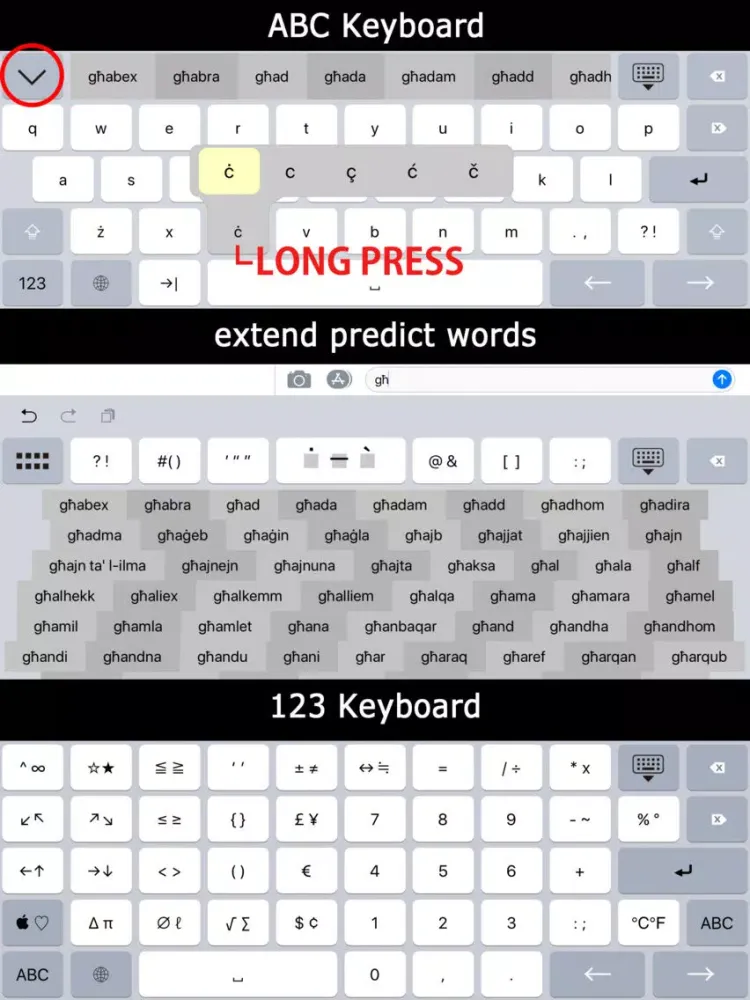 Capturas de tela do K4us Maltese Keyboard iPad 