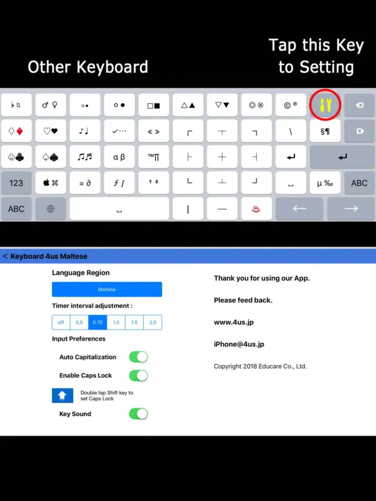 Capturas de tela do K4us Maltese Keyboard iPad 